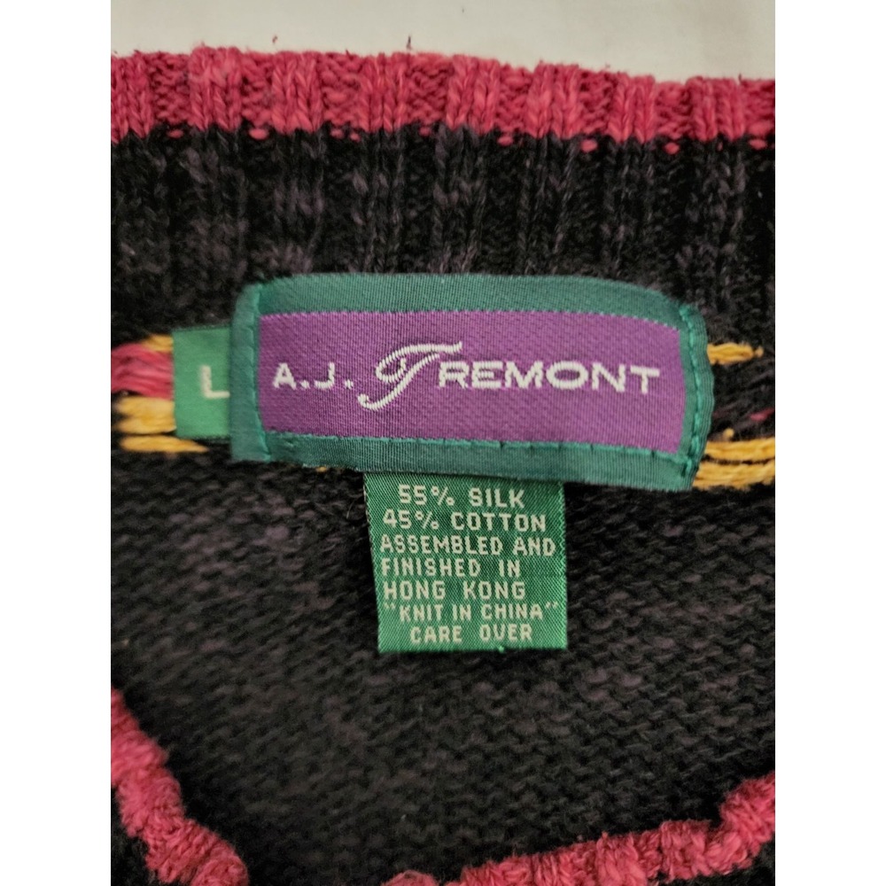 A.J. Tremont Unisex Vintage Silk Cotton Pullover Knit Sweater Black/Multi Large - Picture 4 of 8